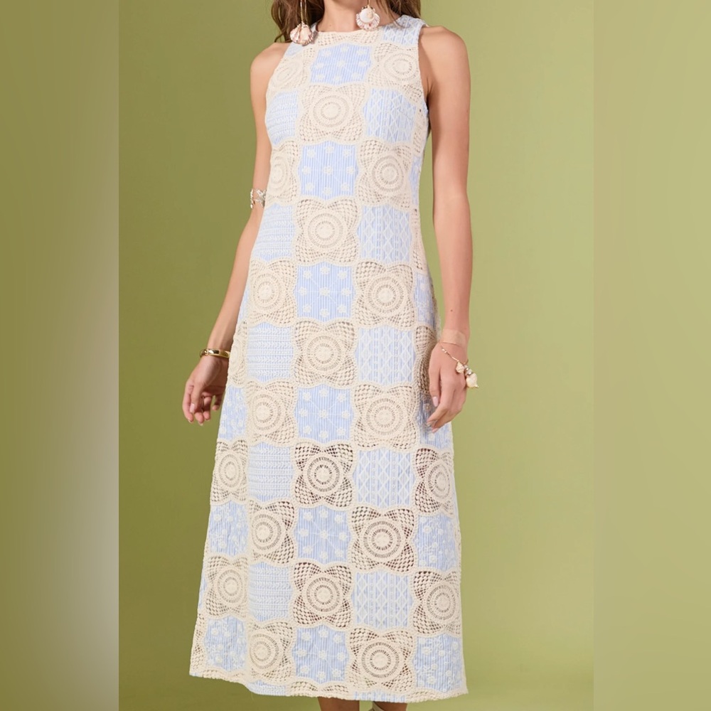 English Factory Crochet Patchwork Sleeveless Midi Dress - Picture 1 of 6